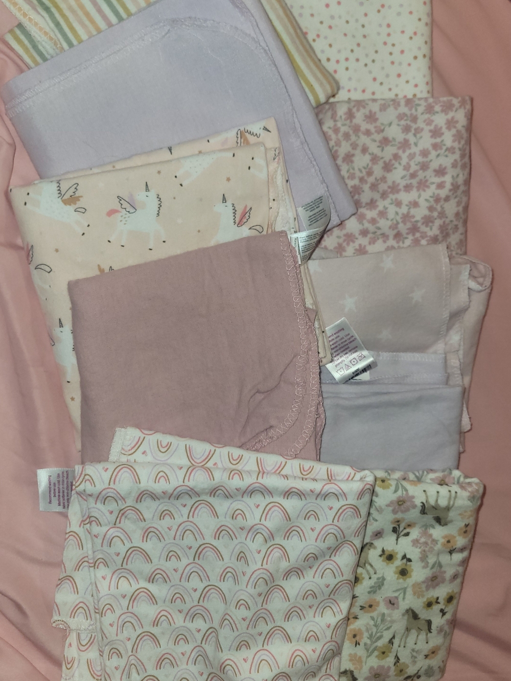 multi-pack lot of patterned flannel baby receiving blankets